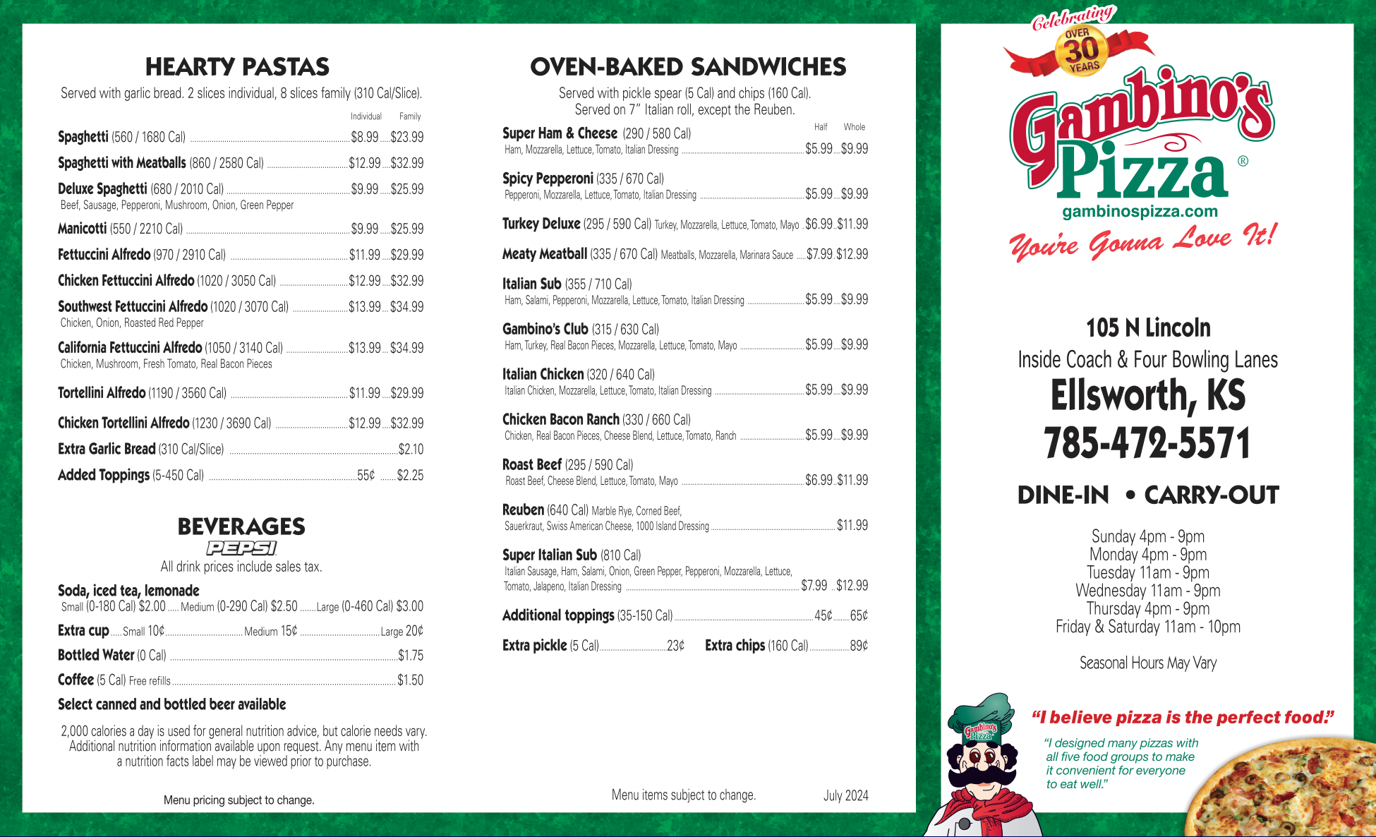 coach and four lanes menu page 1